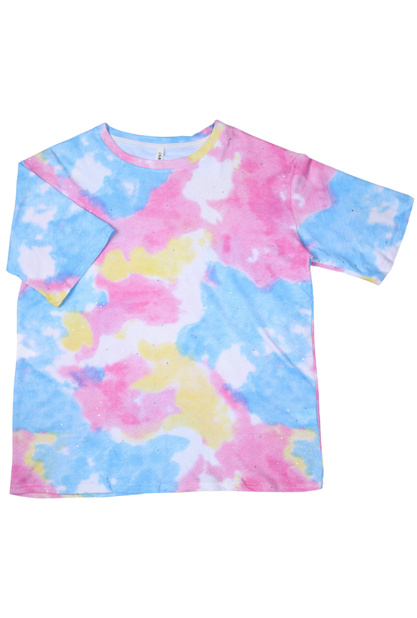 Playera aesthetic manga corta con estampado tyedye con brillitos color rosa