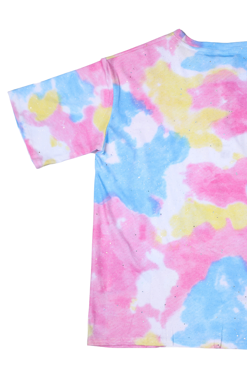Playera aesthetic manga corta con estampado tyedye con brillitos color rosa