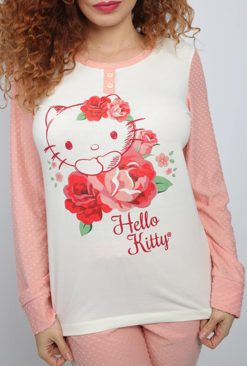 Pijama pantalón con playera manga manga larga Hello Kitty.
