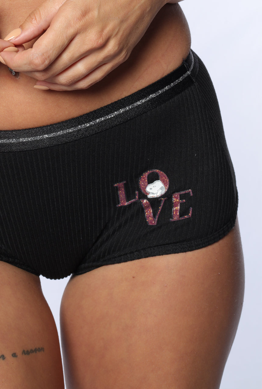 Coordinado de Snoopy con brasier copa triangular sin varilla y calzon tipo boxer ambos con estampado de Snoopy