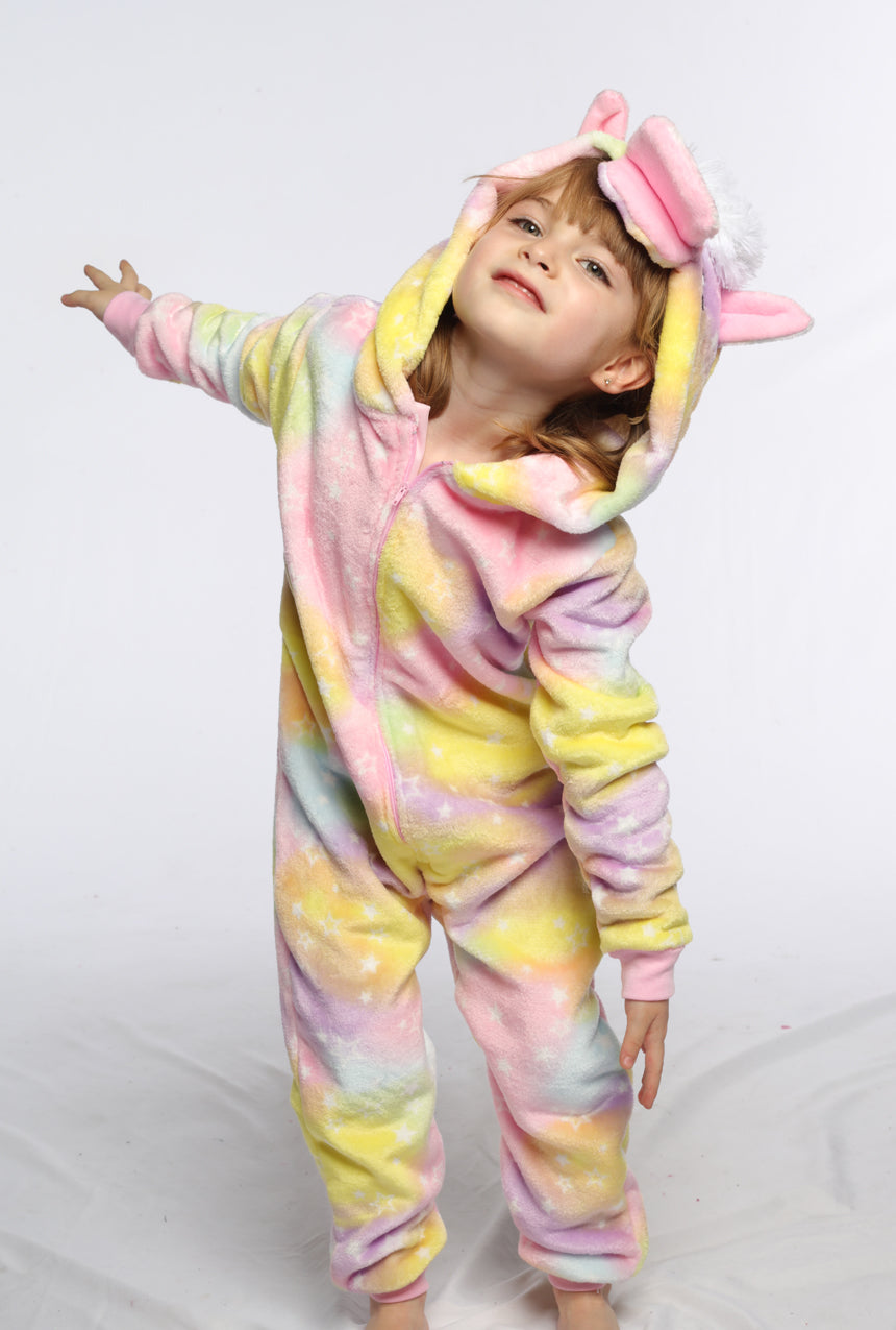 Pijama de niña mameluco de Unicornio cierre al frente.
