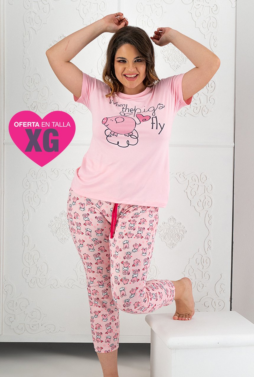Pijama Pantalon con playera  manga corta Cerditos.*