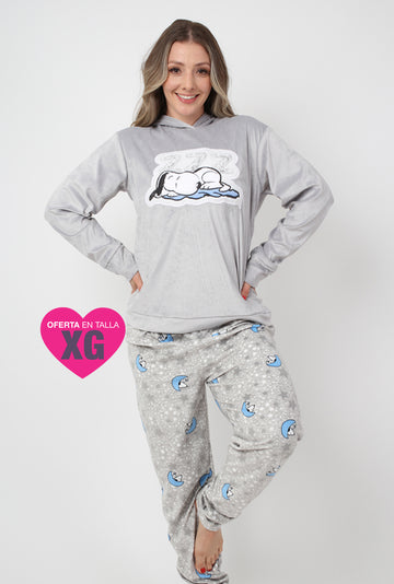 Pijama pantalón con playera manga larga de Snoopy soñador, 2 piezas